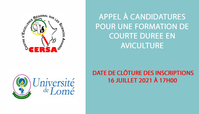 APPEL A CANDIDATURES POUR UNE FORMATION DE COURTE DUREE EN AVICULTURE